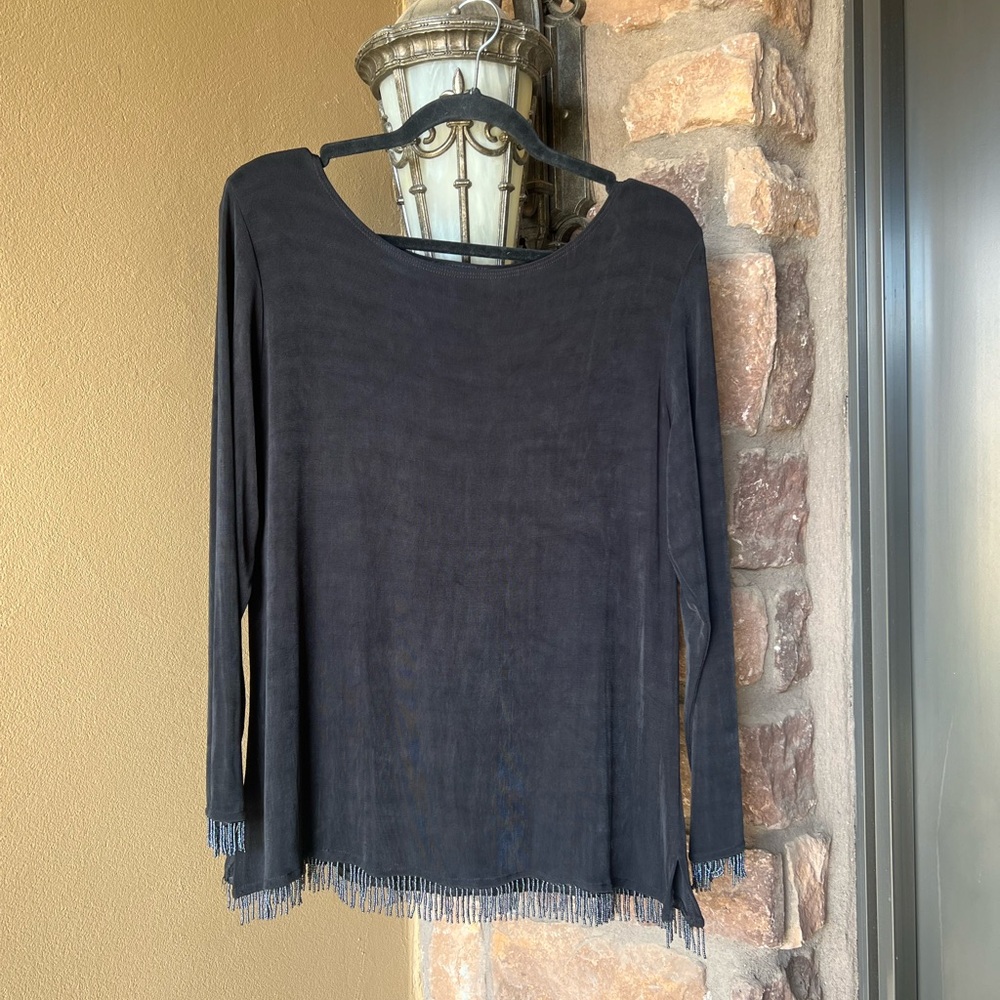 Private Edition by Chico’s Elegant Black Fringe Women's Top Sz 3 or same as XL